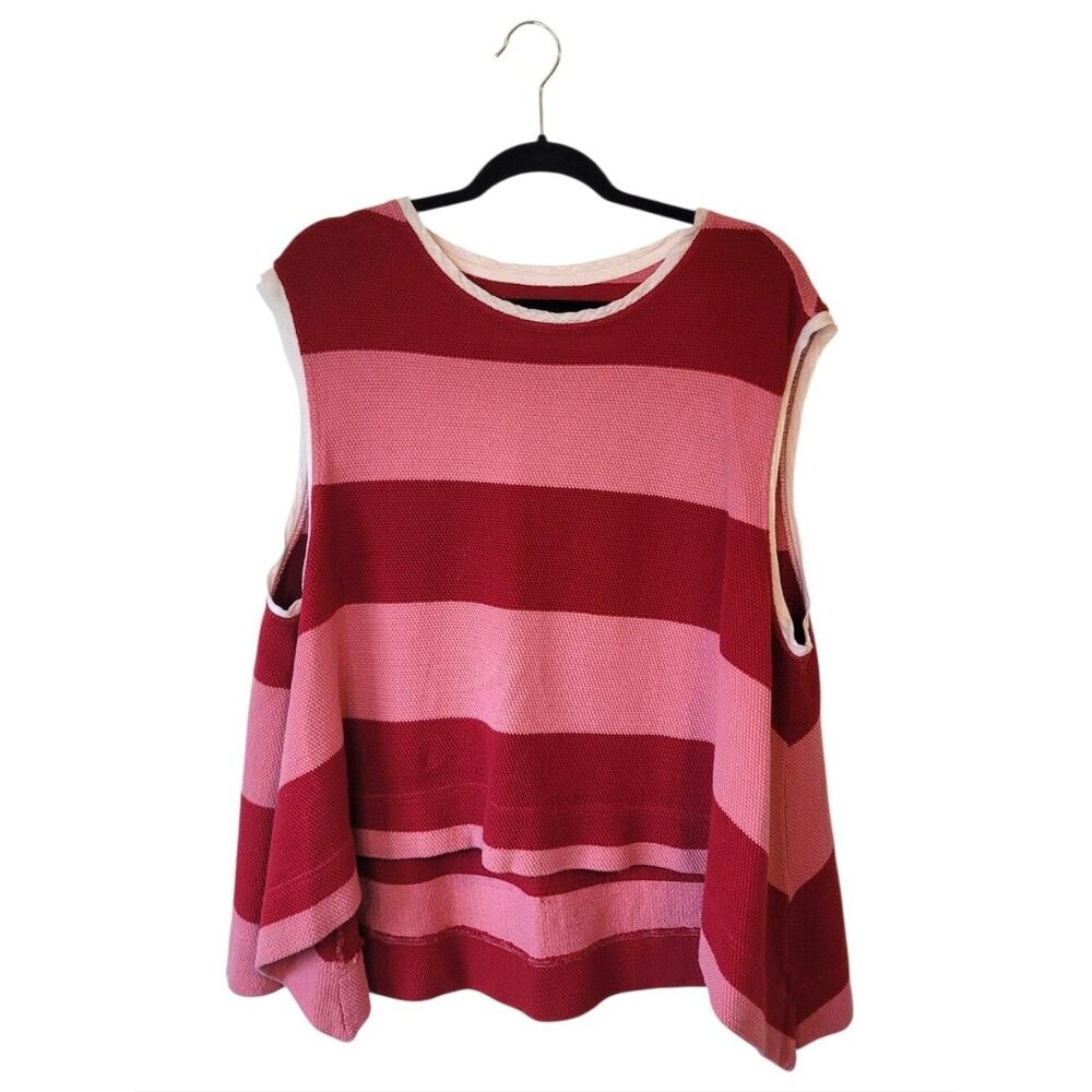 Free People Walcott Sweatshirt Red and Pink Striped Knit Tank Size M